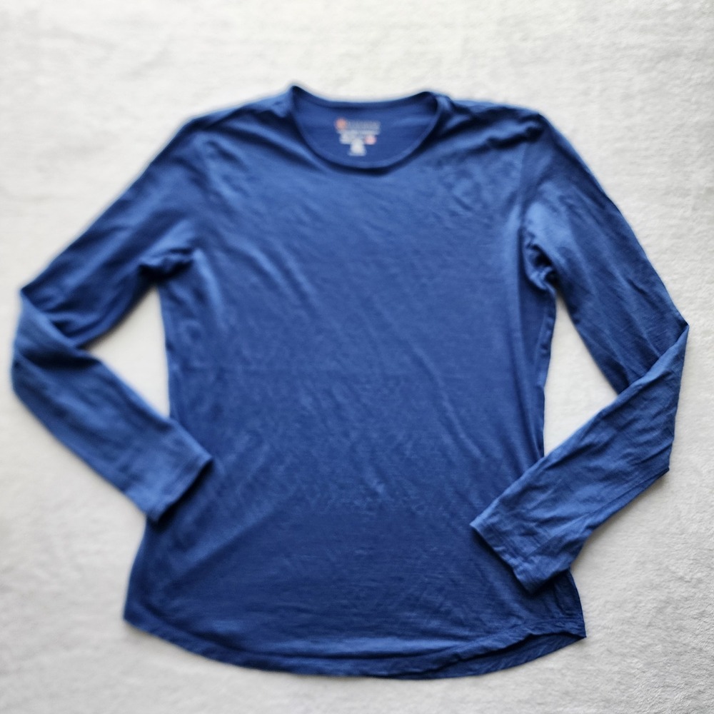 Cloudveil Merino Wool Long Sleeve Shirt Womens M Blue Base Layer Hiking *2 holes